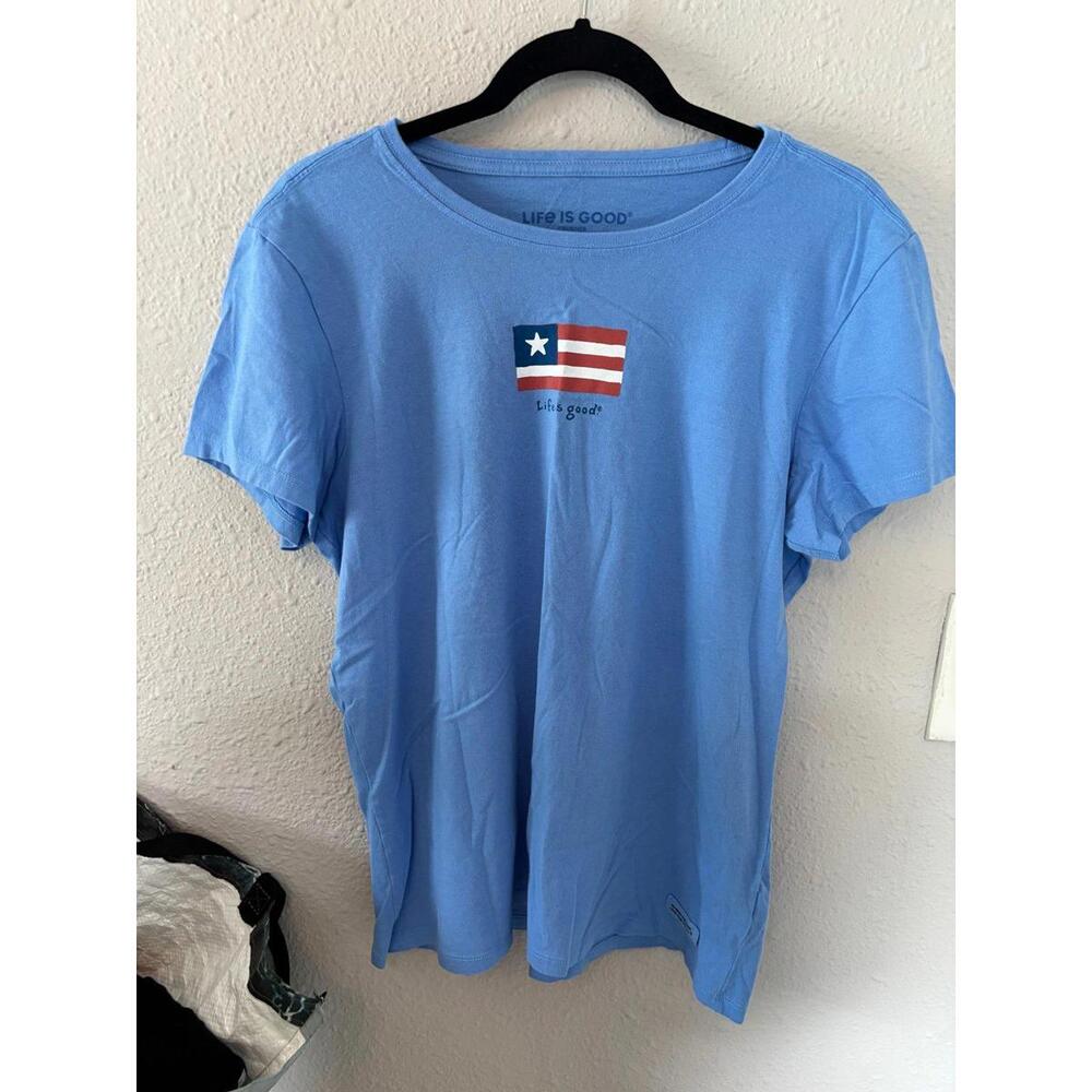 Life is Good blue flag tshirt size women's L